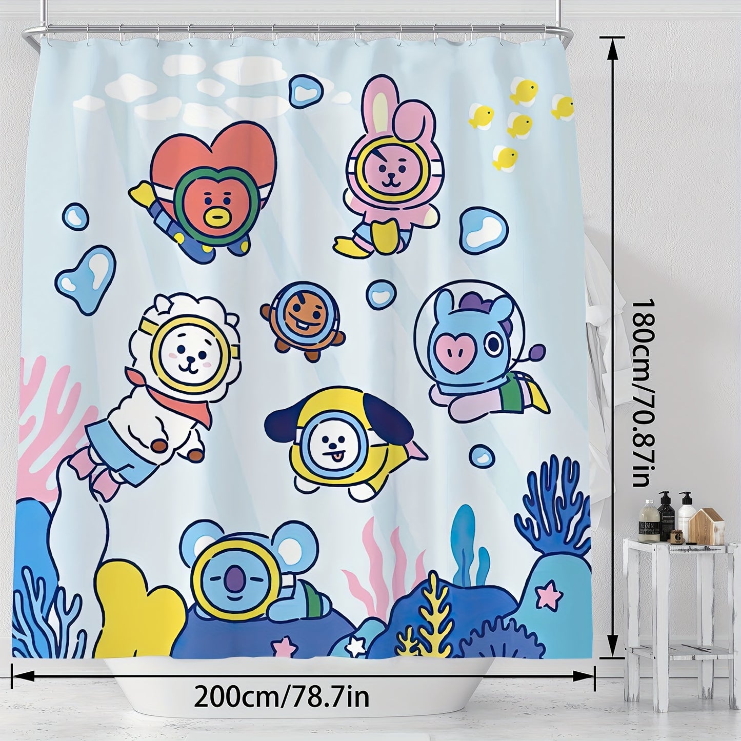 Cortina de Banho BT21 Mergulho fofo