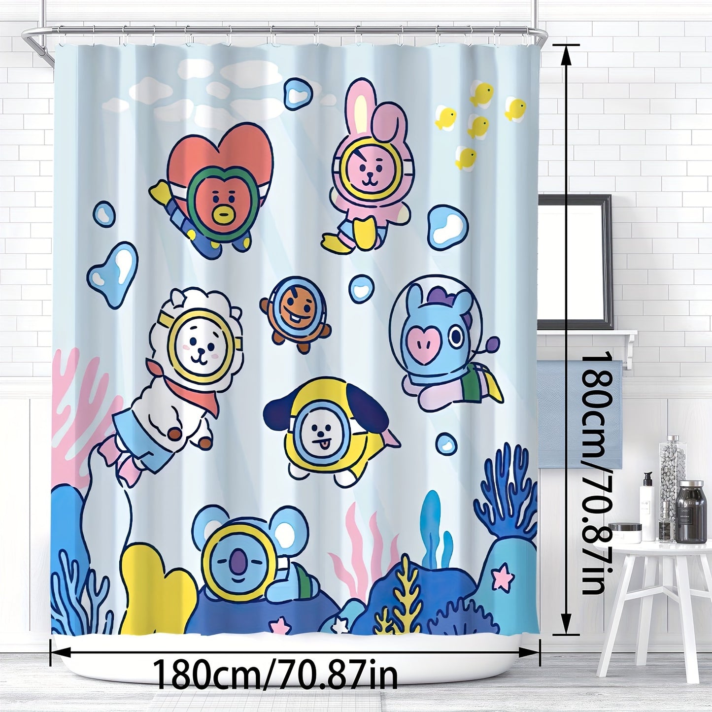 Cortina de Banho BT21 Mergulho fofo